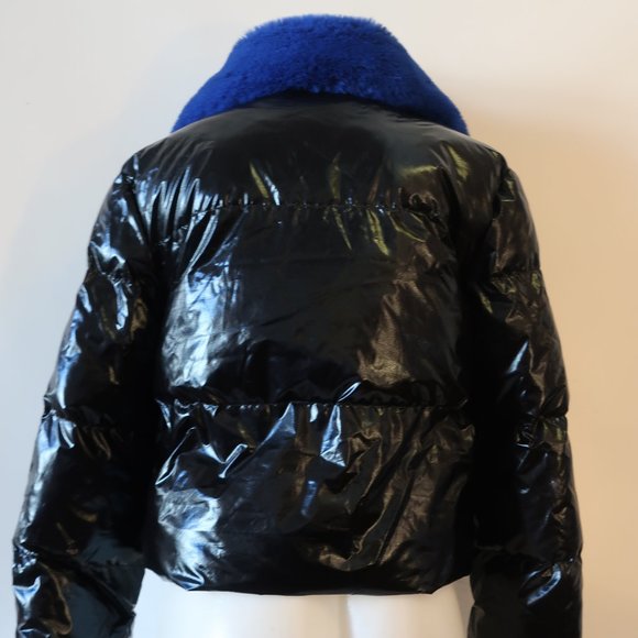 Womens Central Park West Black Blue Faux Fur Collar Puffer Bomber Jacket S * - Picture 8 of 12